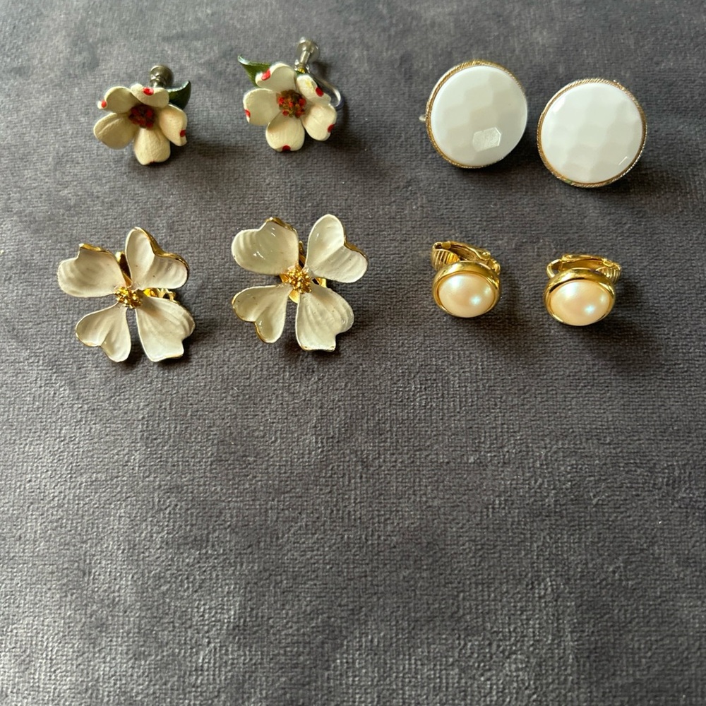 Vintage Elegant Clip On and Screw Back Earrings Lot of 4